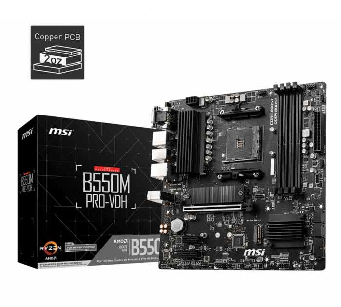 Материнская плата MSI B550M PRO-VDH AM4 4xDDR4 4xSATA3 2xM.2 VGA HDMI DP mATX