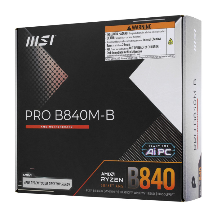 MB Socket AM5, MATX, AMD B840 (D-Sub+HDMI),MSI PRO B840M-B, 2DDR5, PCIx16