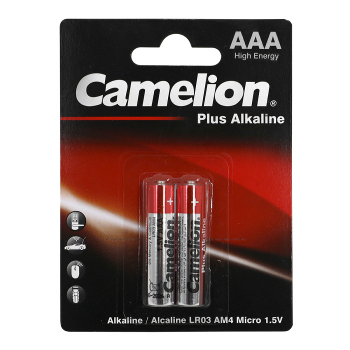 Батарейки Camelion AAA (LR03-BP2), Plus alkaline, комплект - 2 штуки