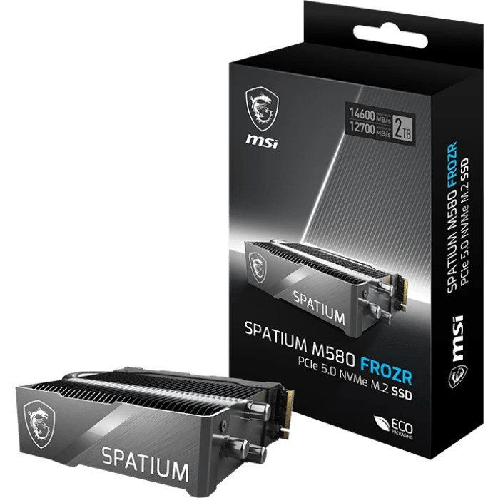 Твердотельный накопитель MSI SPATIUM M580 PCIe 5.0 NVMe M.2 2TB FROZR, Read 14600mb/s, Write 12700mb/s, Retail