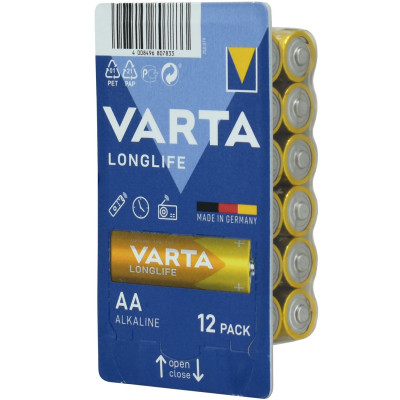 Батарейки Varta AA (LR6/MN1500), Longlife Extra, alkaline, комплект - 12 штук, [4106-2]