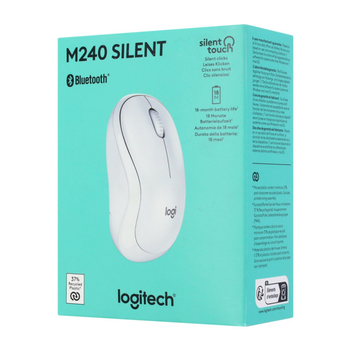 Mouse Logitech M240 Silent , Wireless, 400-4000 dpi, BT , (910-007120) , 1x AA , White