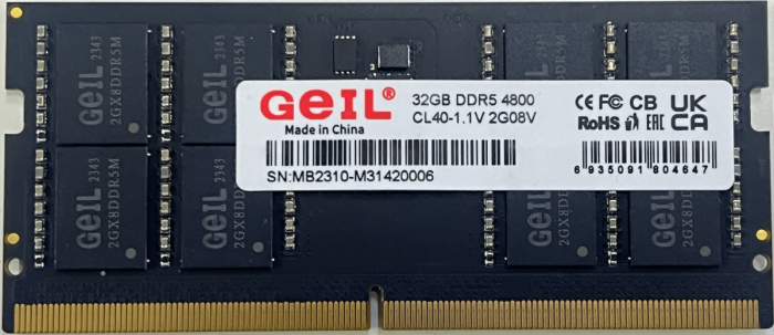 Оперативная память для ноутбука 16GB GEIL 4800MHz DDR5 SO-DIMM PC5-38400 GS516GB4800C40S Bulk