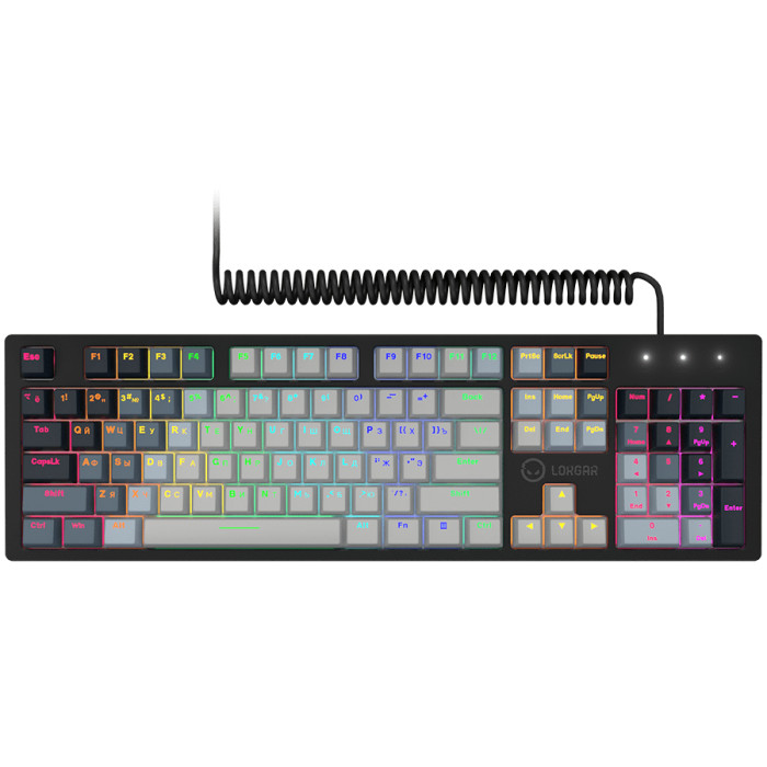LORGAR Azar 514, Wired mechanical gaming keyboard, RGB backlight, 1680000 colour variations, 18 modes, keys number: 104, 50M clicks, linear dream switches, spring cable up to 3.4m, ABS plastic+metal, magnetic cover, 450*136*39mm, 1.17kg, white, EN+RU layo