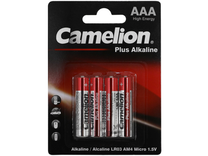 Батарейки Camelion AAA (LR03-BP4), Plus alkaline, комплект - 4 штуки