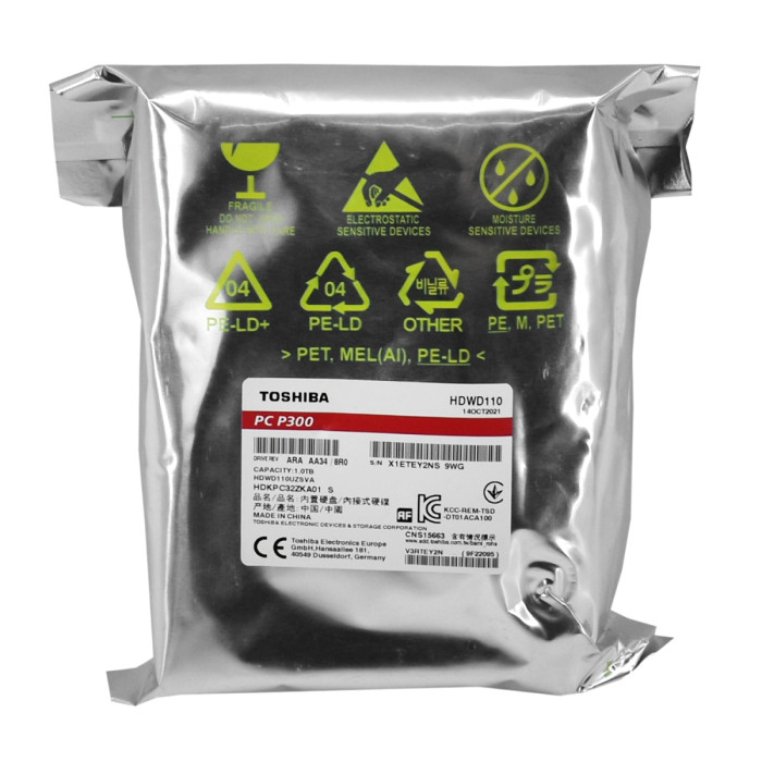 HDD SATA  1000 GB Toshiba P300, HDWD110UZSVA, 7200rpm, 64MB, SATA 6Gb/s, bulk