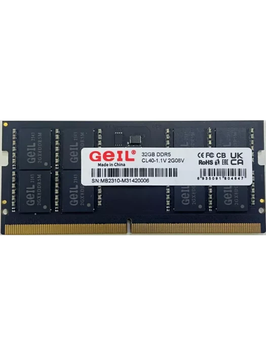 Оперативная память для ноутбука 16GB GEIL 5200MHz DDR5 SO-DIMM PC5-41600 GS516GB5200C42S Bulk