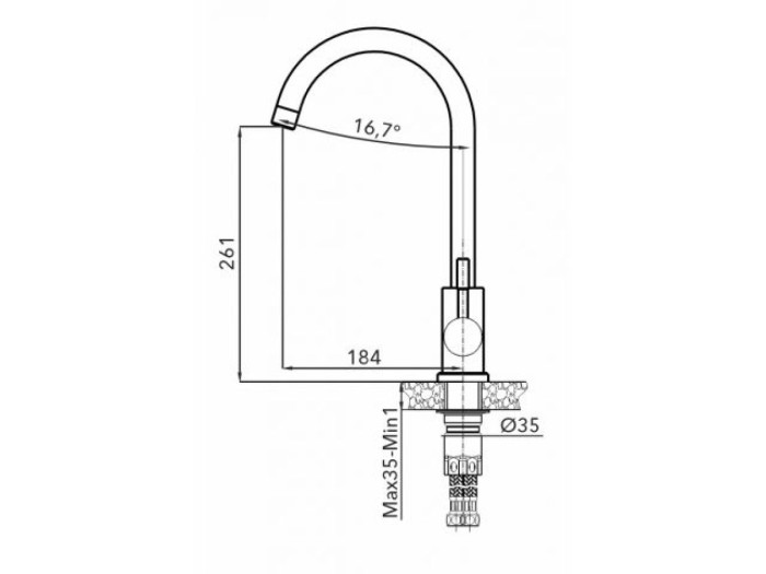 Смеситель для кухни (SUS 304) D35, серия ZAR AV Engineering