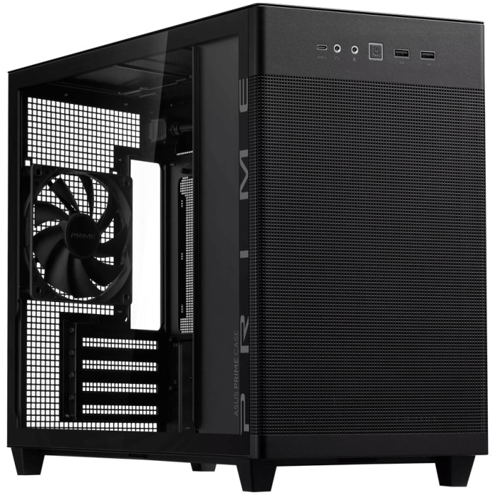 ASUS Prime AP201 Tempered Glass MicroATX Case Black - stylish 33-liter MicroATX case with tool-free side panels, with support for 360 mm coolers, graphics cards up to 338 mm long, and standard ATX PSUs
