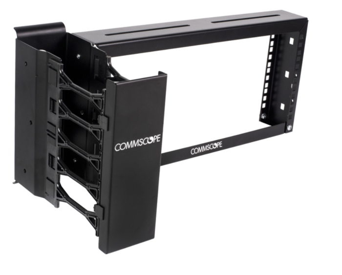 3 in (76 mm) Channel x 9.5 in (239 mm) H - 19 in (482.6 mm) Overhead Patch Panel Rack (6U) 3/8 Sq Punch, with Mini Vertical Cable Management, Black