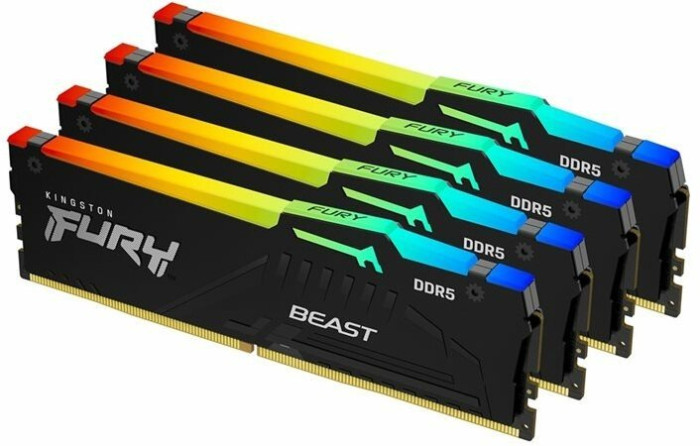 Оперативная память 128GB Kit (4x32) DDR5 5600MHz Kingston FURY Beast RGB XMP CL40 KF556C40BBAK4-128