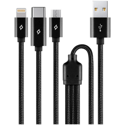 ttec Trio Charge / Data Mini Cable , Type-C , Lightning , Micro USB , 120cm  , Black