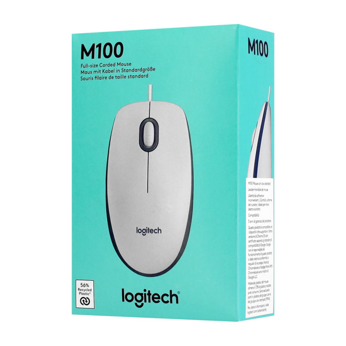 Mouse Logitech M100, optical, 2+1 buttons, USB, [910-006764], white