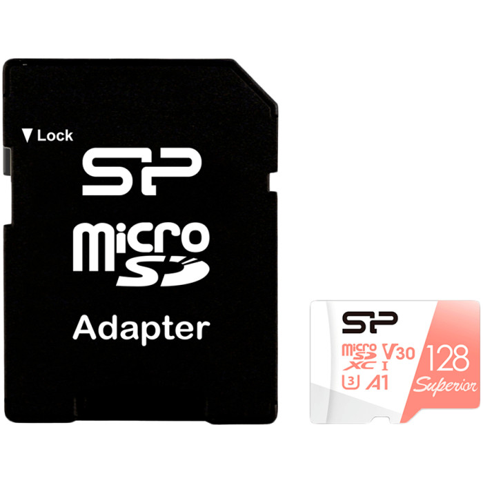 Silicon Power Superior / V30 128GB mSD Card UHS-1 (U3) V30 R/W: up to 100/80 MB/s, IOPS 1500/500, A1, V30, ECC function, Shock/water/x-ray-proof, w/ adapter