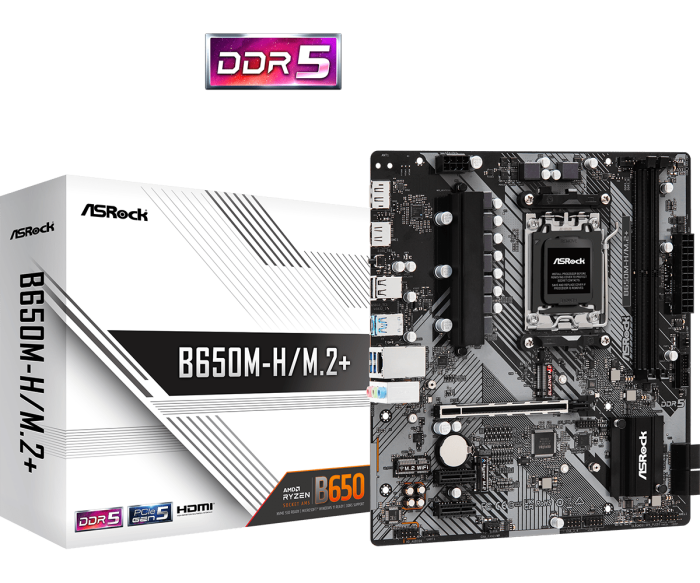 Материнская плата ASRock B650M-H/M.2+ AM5 2xDDR5 4xSATA3 2xM.2 HDMI DP mATX