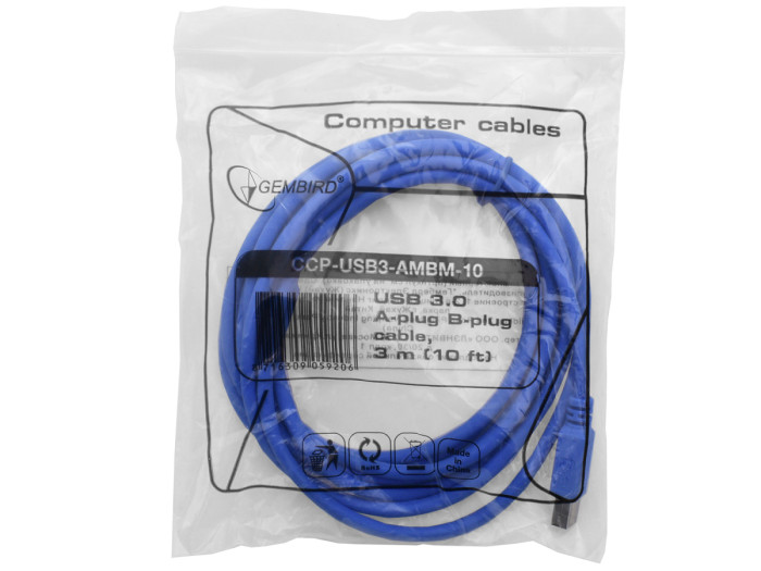 Cable USB Type A-B, 3м, Cablexpert CCP-USB3-AMBM-10, USB3.0