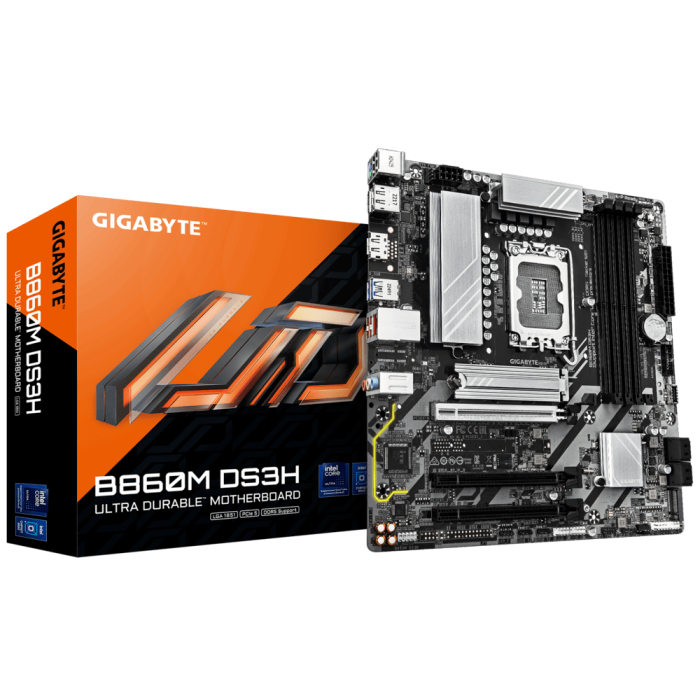 Материнская плата GIGABYTE B860M DS3H, LGA1851, 4xDDR5, PCIe5.0, HDMI+DP, 2xM.2, mATX
