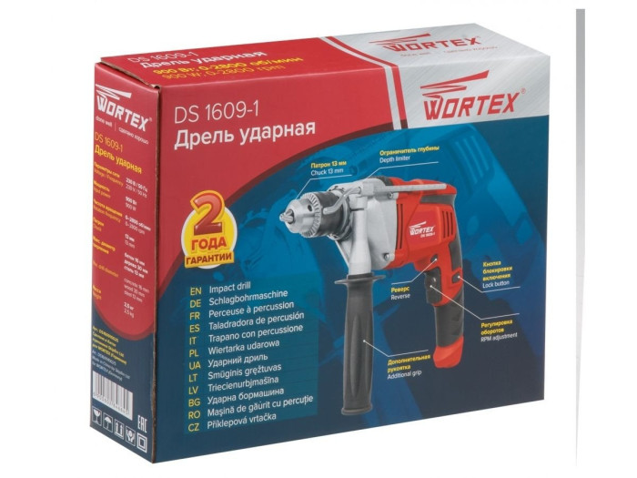 Дрель ударная WORTEX DS 1609-1 в кор. 900 Вт, 1 скор., 30 мм в дер.