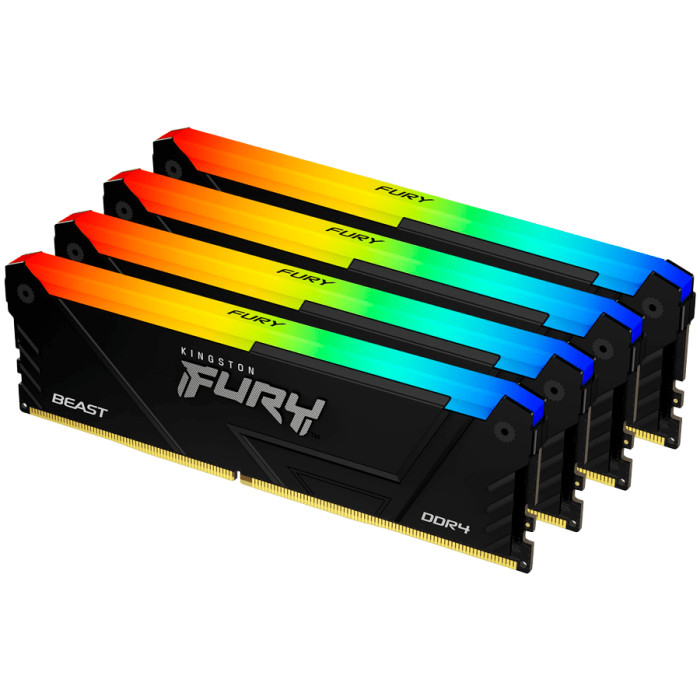 Kingston 64GB 3200MT/s DDR4 CL16 DIMM (Kit of 4) 1Gx8 FURY Beast RGB