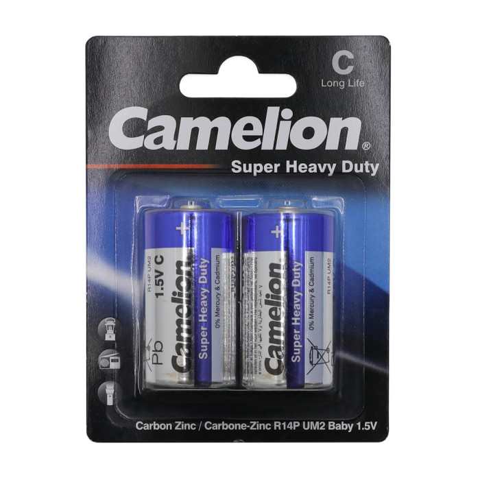Батарейки Camelion C (R14P-BP2B), super heavy duty, комплект - 2 штуки
