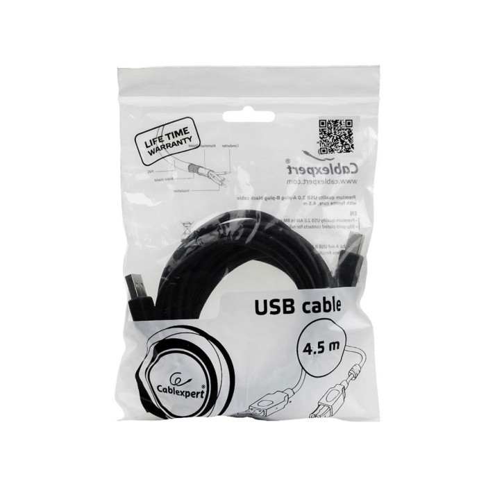 Cable USB Type A-B, 4.5м, Cablexpert CCF-USB2-AMBM-15, USB2.0