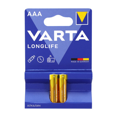 Батарейки Varta AAA (LR03/MN2400), Longlife Extra, alkaline, комплект - 2 штуки, [4103-2]