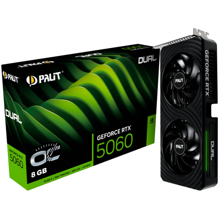 PALIT GeForce RTX 5060 Dual OC 8GB GDDR7 128 bit, 1x HDMI 2.1b, 3x DP 2.1b, 2 Fan, 1x 8-pin pwr connector, 550W, 262.1 x 126.3 x 40.1 mm, NE75060S19P1-GB2063D