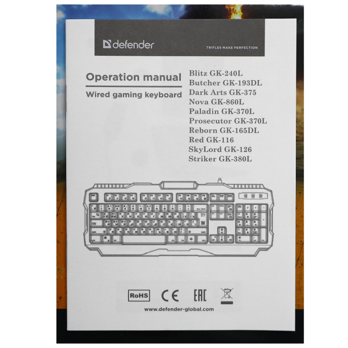 KeyBoard  USB, Defender DARK ARTS GK-375 RU, black, (45375)