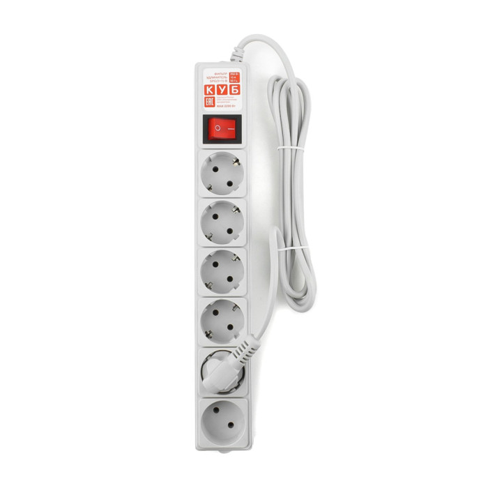 Сетевой фильтр Power Cube, 5м, SPG(5+1)-B-15, 6 розеток, 10A/2.2кВт, Серый