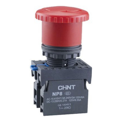Кнопка управления CHINT &quot;Грибок&quot; Φ40мм с фиксацией NP8-11ZS/14 красная 1НО+1НЗ IP65