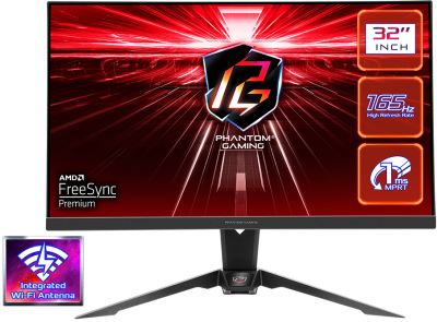 Монитор 31,5&quot; ASRock PG32QF2B VA 2560x1440@165Hz 1мс 550cd/m2 3000:1 2xHDMI DP Black