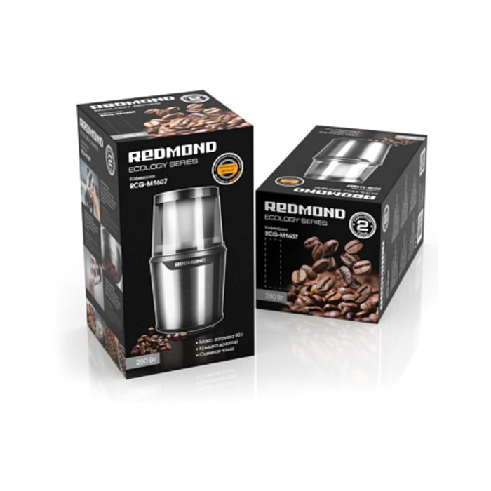 Кофемолка, Redmond, RCG-M1607, Мощность 280 Вт, Система помола ротационная, управление механическое, Цвет Металл