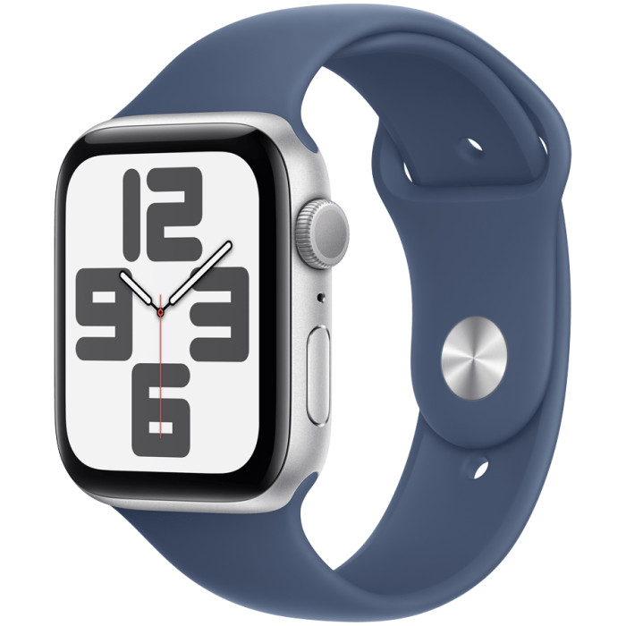 Apple Watch SE 2024 GPS 44mm Silver Aluminium Case with Denim Sport Band - M/L,Model A2723