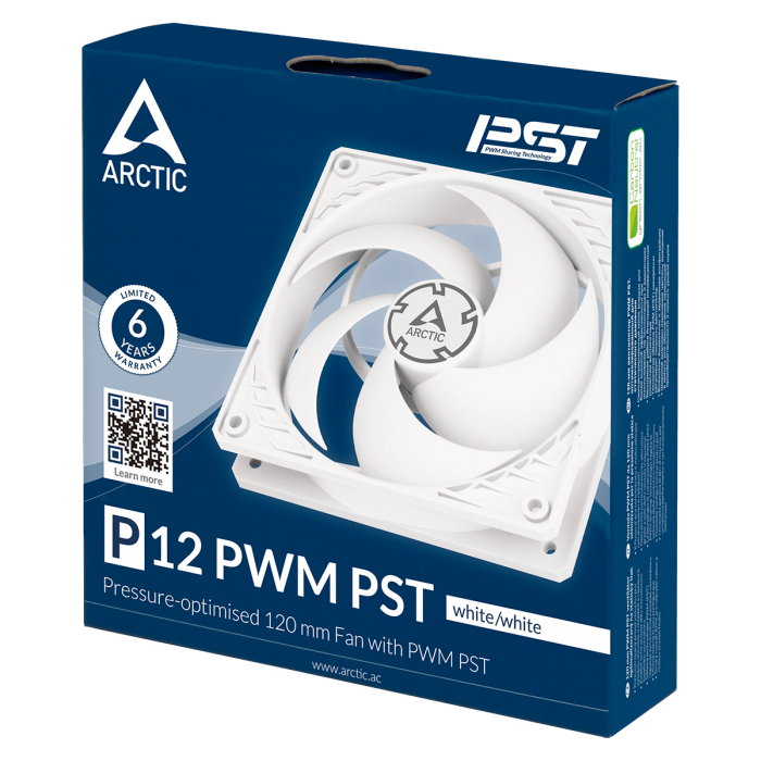Кулер для корпуса ARCTIC P12 PWM PST (White), ACFAN00170A, 12cm, 200-1800rpm, 4Pin, Fluid Dynamic
