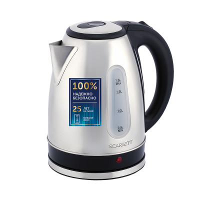 Чайник электрический, Scarlett, SC-EK21S75, Мощность 2200 Вт, Объем 1.8 л, Материал корпуса: Металл, Индикатор уровня воды