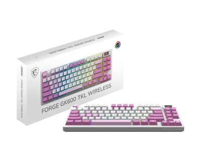 Игровая Клавиатура MSI FORGE GK600 TKL W VIOLET RU, Механическая/WIFI/BT/USB2.0/RGB/83кл./1.8м Белая