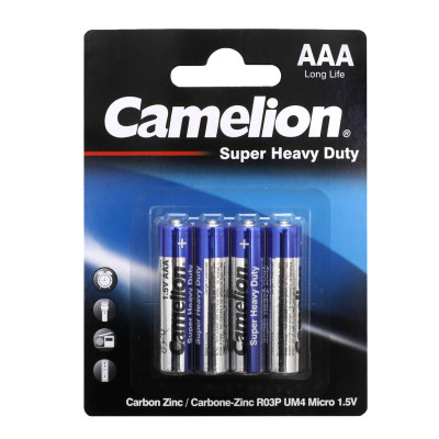 Батарейки Camelion AAA (R03P-BP4B), super heavy duty, комплект - 4 штуки