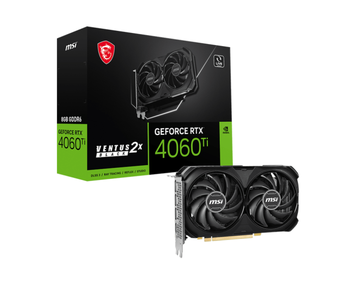 Видеокарта MSI GeForce RTX 4060TI VENTUS 2X BLACK  8G, 8G GDDR6 128-bit HDMI 3xDP