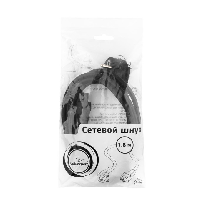 Cable power, Cablexpert PC-186-ML12, Schuko - C5 (ноутбук), 3 pin, 1.8м,  black