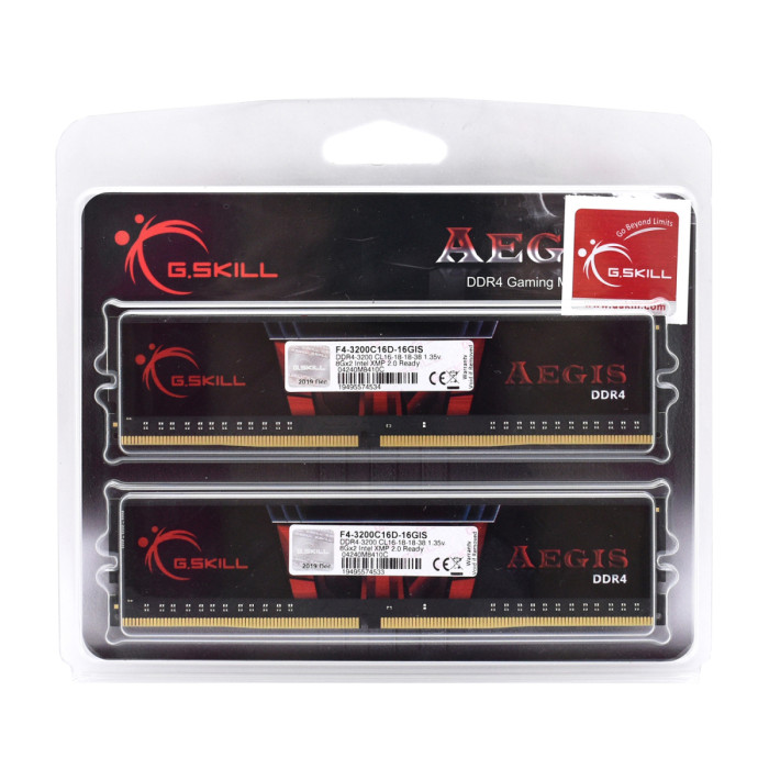 DIMM DDR4 16 GB kit <3200MHz> G.Skill Aegis, F4-3200C16D-16GIS, (2x8GB), 16-18-18-38
