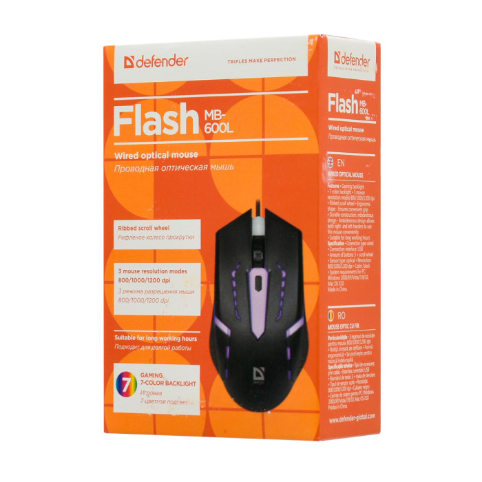 Mouse Defender Flash MB-600L B, USB, Optical 800-1200 dpi, (52600)
