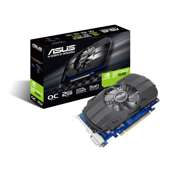 Видеокарта ASUS GeForce GT1030 Phoenix Fan OC Edition 2GB 64 bit DVIx1 HDMIx1 DDR5 PH-GT1030-O2G