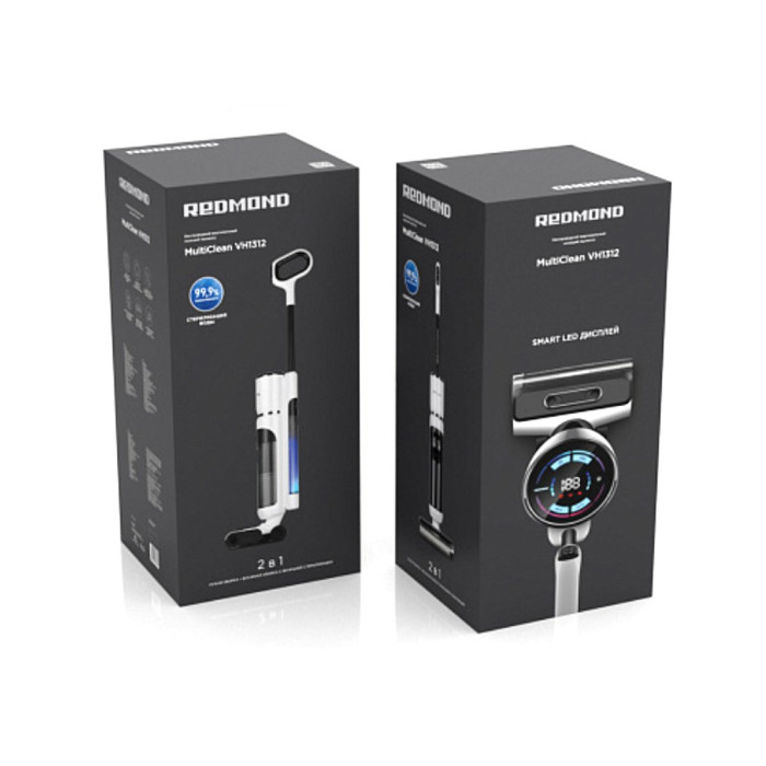 Беспроводной вертикальный пылесос, Redmond, VH1312, Мощность 200 Вт,Тип уборки сухая влажная, Объем пылесборника 0.7л, HEPA H13, Уровень шума до 70 дБ, Белый/Черный