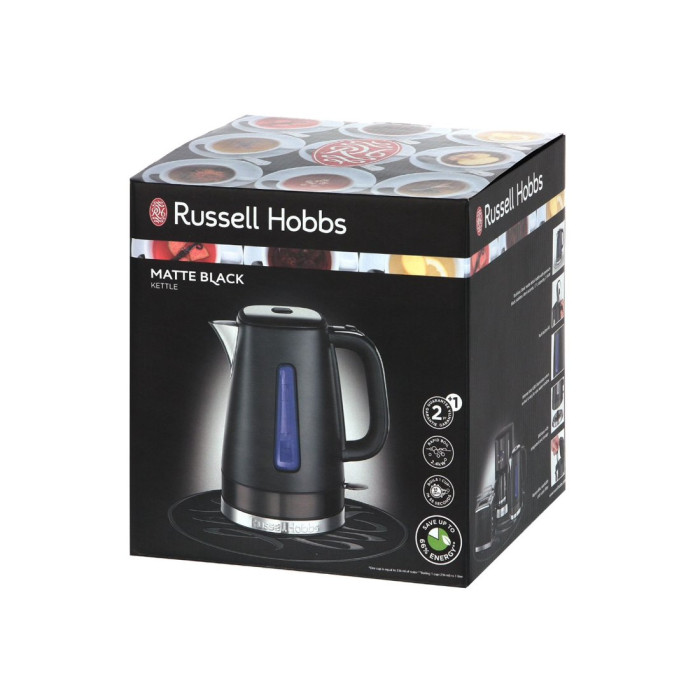 Чайник электрический, Russell Hobbs, 26140-70, Мощность 2400Вт, Объем 1.7л, Нержавеющая сталь, Внутренняя подсветка, Автоотключение: при закипании, при отсутствии воды, при снятии с подставки, Черный