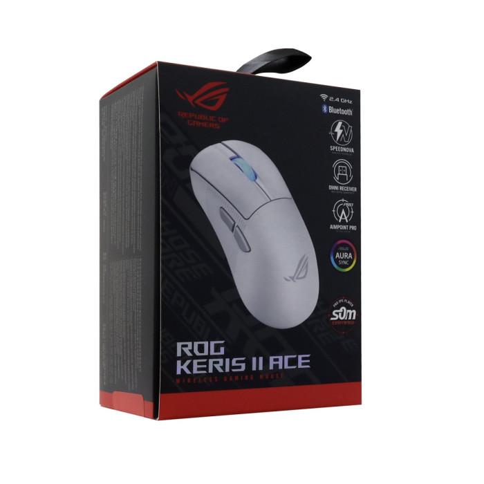 Mouse ASUS P714 ROG KERIS II WL ACE, Wireless, BT 5.0/2.4GHz, Optical 42000 dpi, USB, white