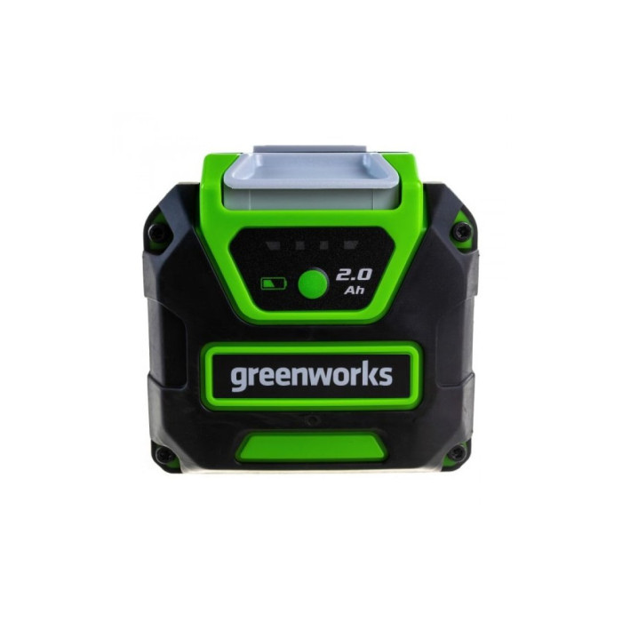 Аккумулятор, Greenworks, G40B2(2926907RU), 40V, 2.0 Ач, Напряжение 100% заряда 40 В , Ёмкость аккумуляторной батареи 2,0 Ач , Энергоемкость 72 Вт*ч, Номинальная мощность 1260 Вт, Масса без упаковки 0,82 кг, Время заряда 100% , - от ЗУ ток 2.0 А 60 мин , -