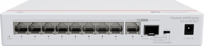 Коммутатор HUAWEI S110-8T2ST (8*10/100/1000BASE-T, 1*GE SFP combo 1*10/100/1000BASE-T port, 56V DC, desktop, fanless)