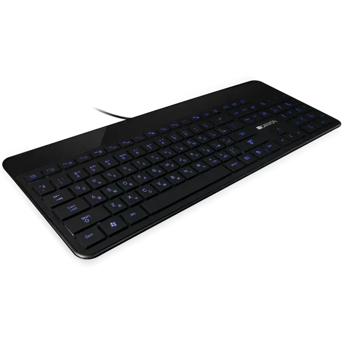 CNS-HKB5RU CANYON клавиатура, цвет - черный, проводная, LED подсветка, soft touch отделка, 104 клавиши, раскладка EN/RU..