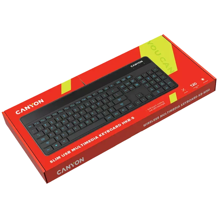 CNS-HKB5RU CANYON клавиатура, цвет - черный, проводная, LED подсветка, soft touch отделка, 104 клавиши, раскладка EN/RU..