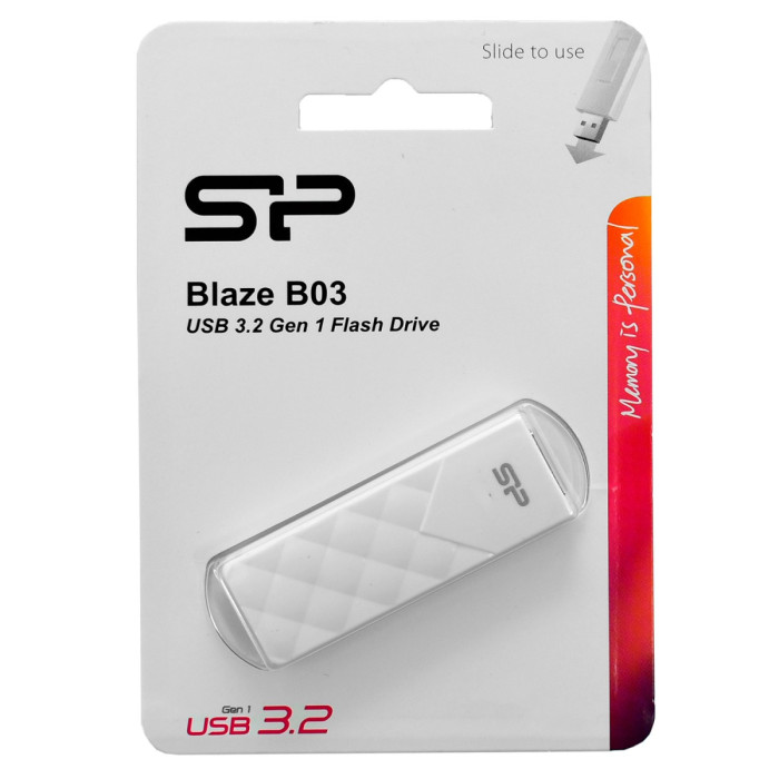 USB flash 128GB Silicon Power, Blaze B03, SP128GBUF3B03V1W, USB 3.2, white